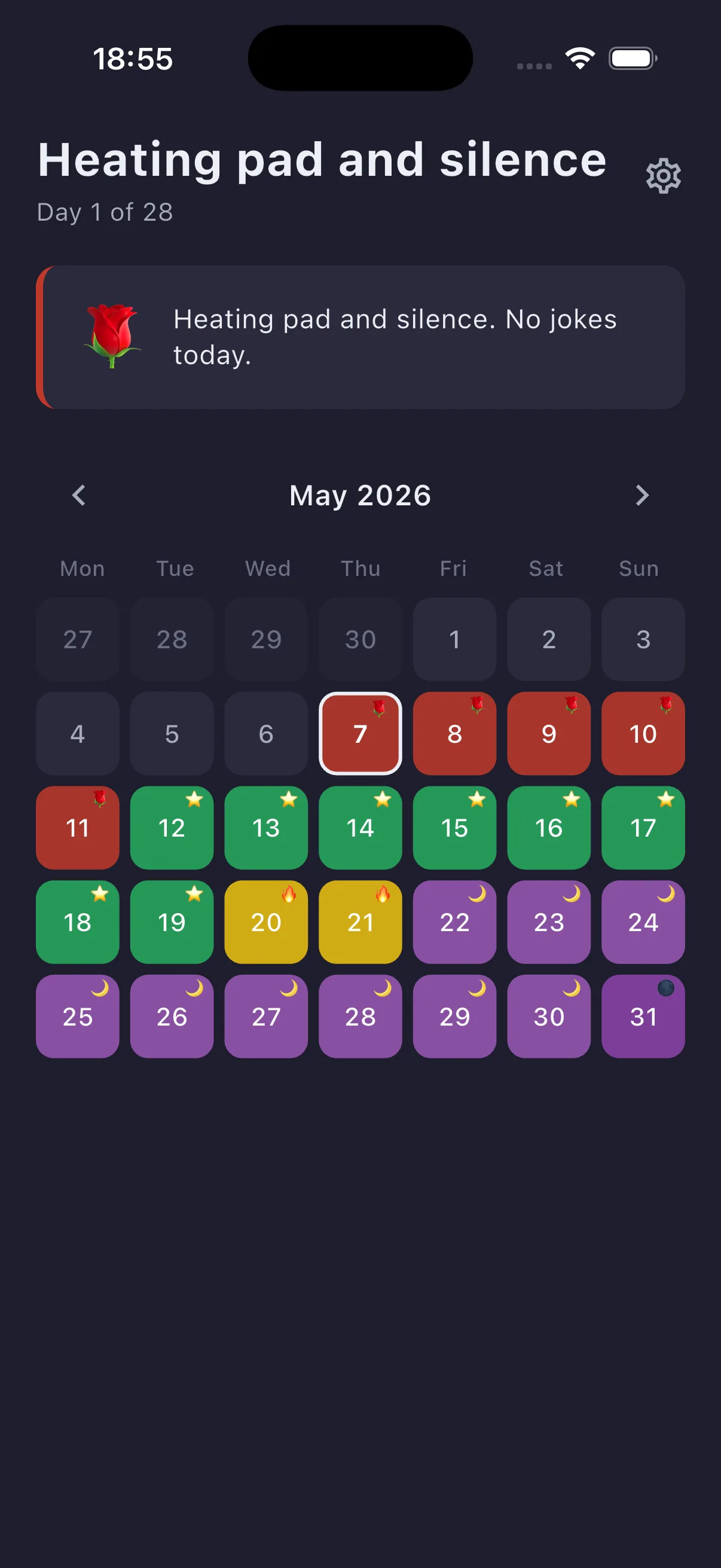 Wise Husband app — calendar view showing cycle phases