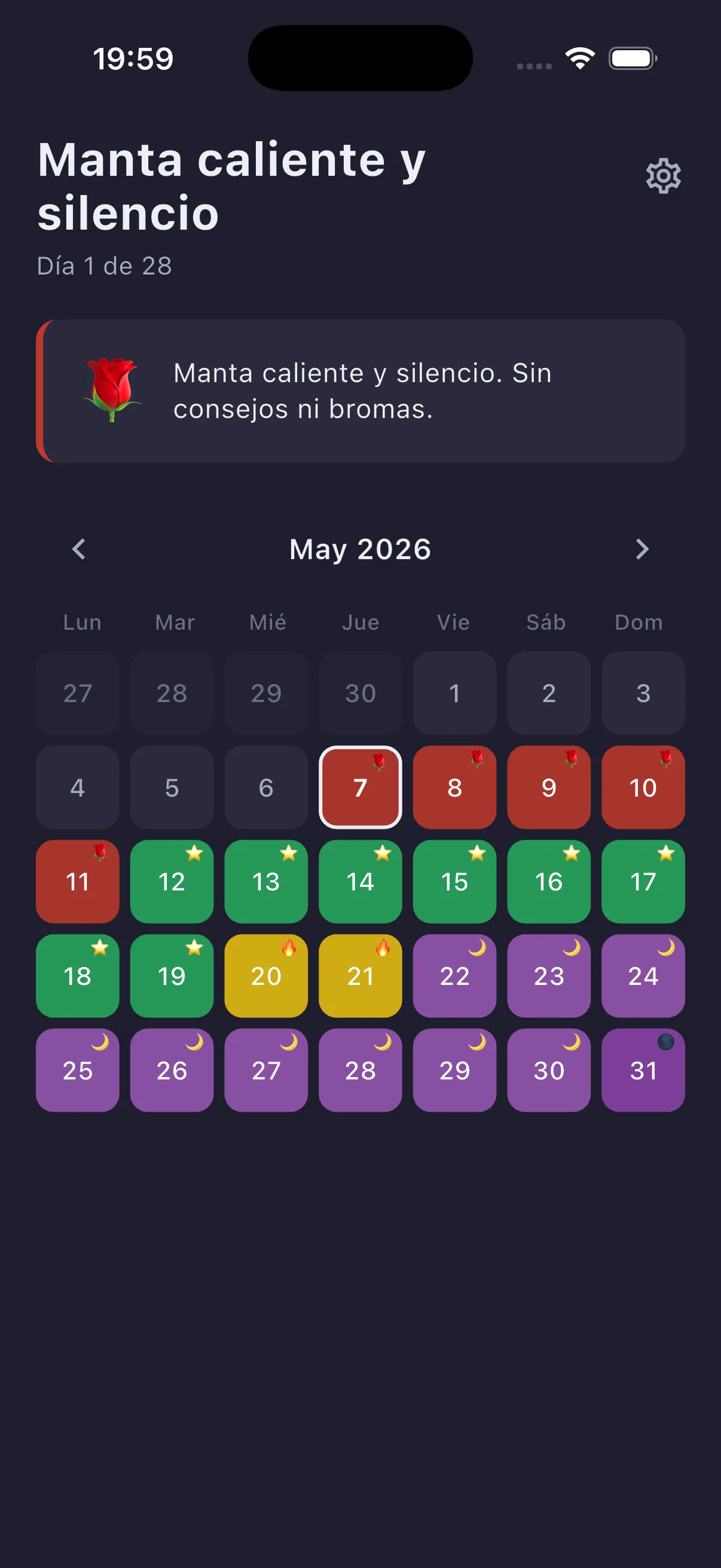Wise Husband — vista del calendario de la app