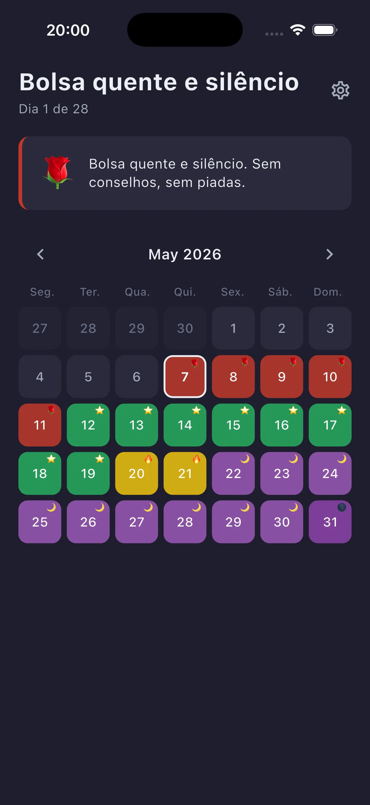 Wise Husband — tela do calendário do app